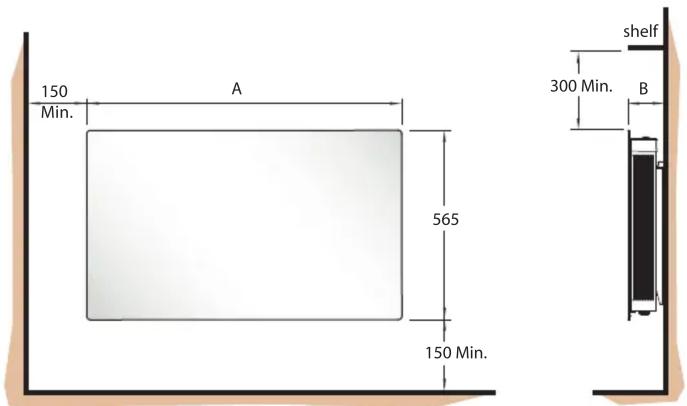 150 Min. A 565 150 Min. shelf 300 Min. B