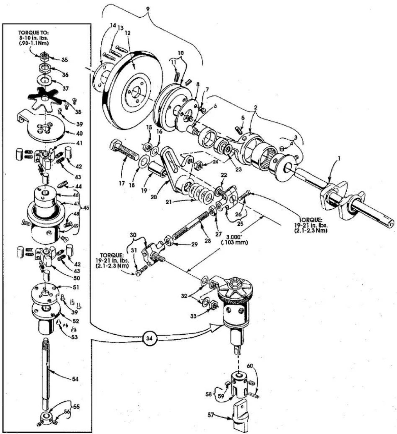 TORQUE TO: 8-10 In. lbs. (.90-1.1Nm) TORQUE: 19-21 In. lbs. (2.1-2.3 Nm) TORQUE: 19-21 In. lbs. (2.1-2.3 Nm) TORQUE: 19-21 in. lbs. (2.1-2.3 mm) 60 58 59 57 54 53 52 51 50 49 48 47 46 45 44 43 42 41 40 39 38 37 36 35