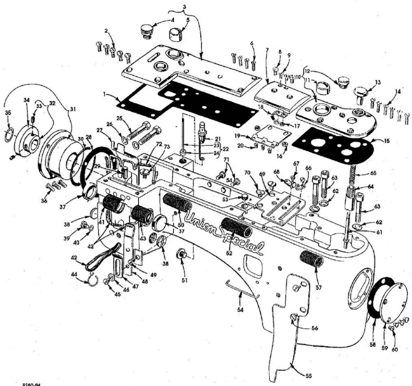 Exploded view diagram of a device with numbered parts and Chinese label 'Unism Special' indicating part number.