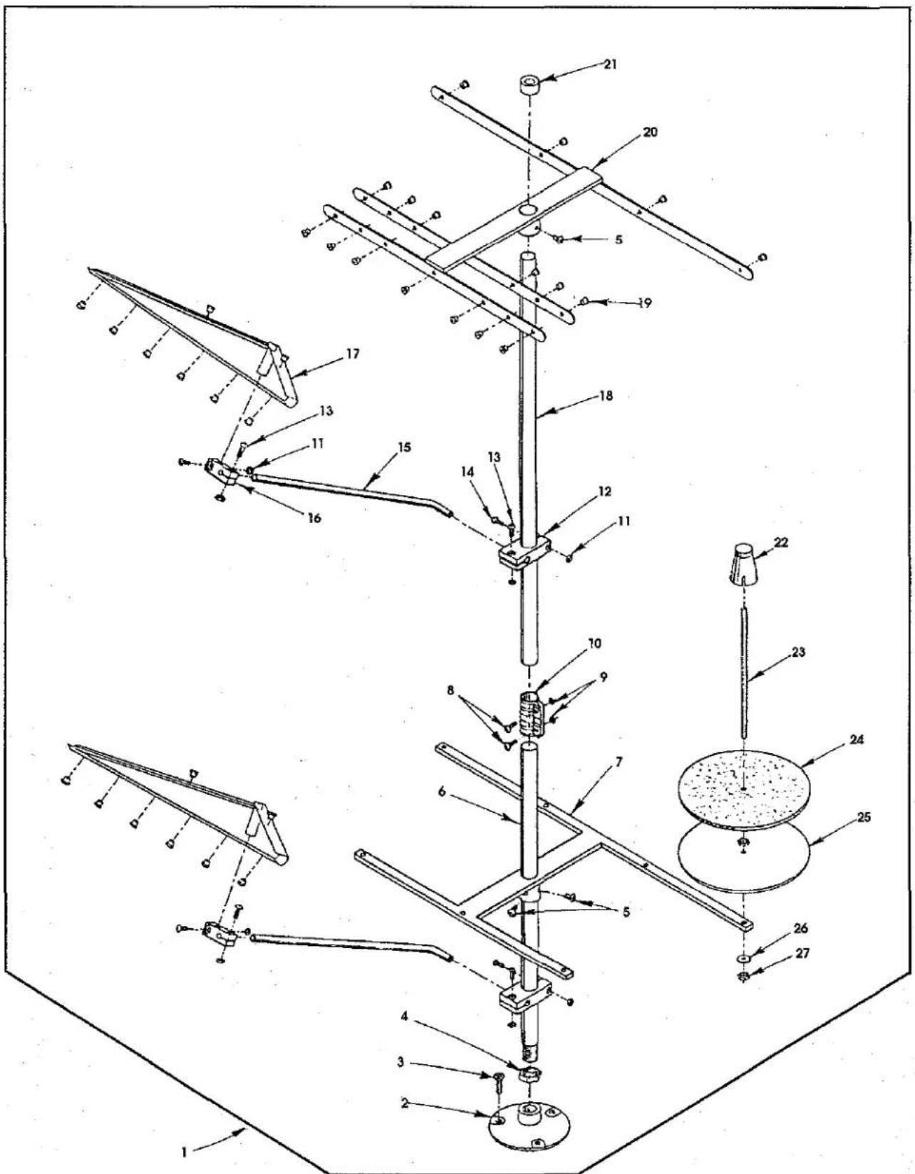 Technical diagram of a mechanical device with numbered components and directional arrows indicating assembly or assembly steps.