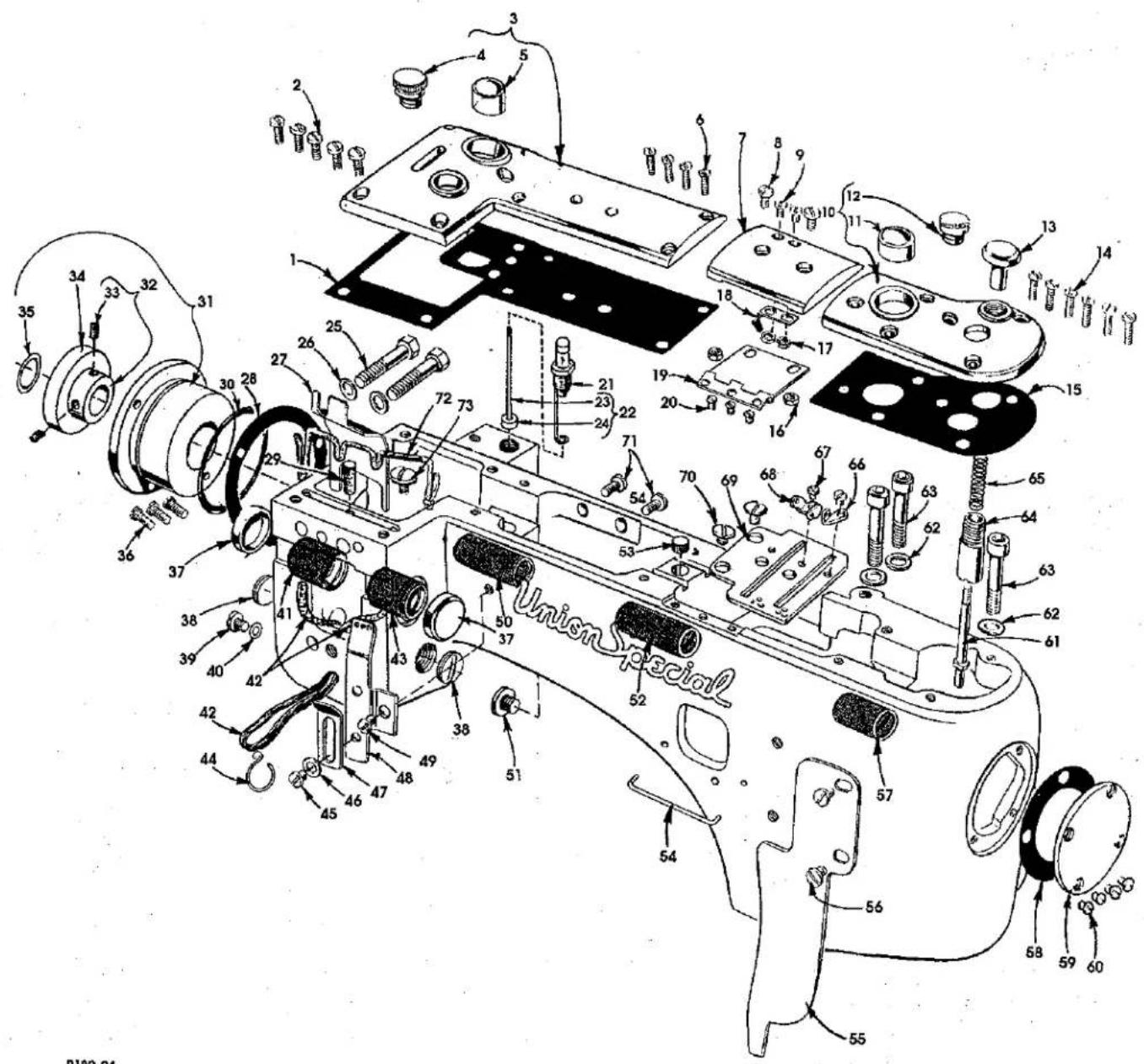 Technical diagram of a disassembled car body with numbered parts and Chinese label 'Unisn Social'