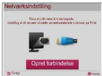 Netvaerksindstilling Tisut et LAN-kabel 6 ports bagside, Indstilling at all network of Seattle netvaerksindstler side funktioner på TV et. Opret forbindelse Forigo Nasda