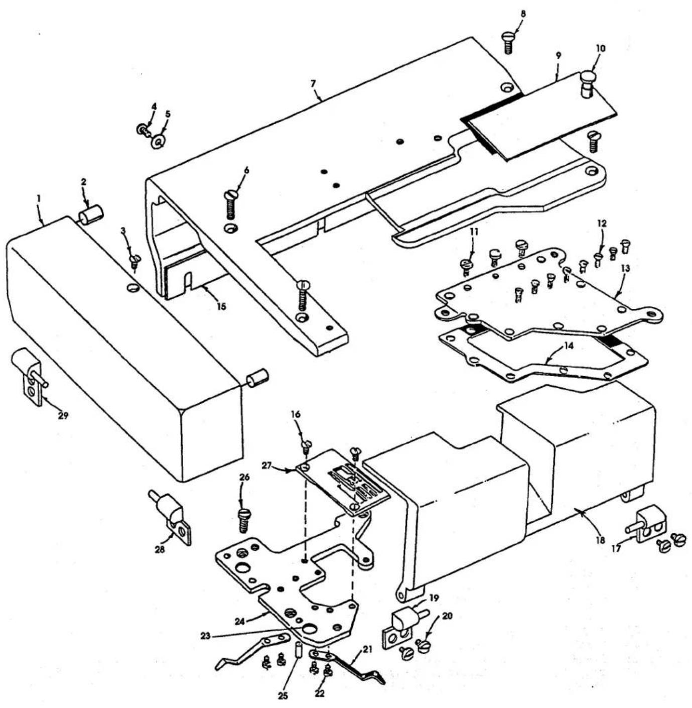 Technical diagram of an electronic device with numbered components for identification and assembly reference.