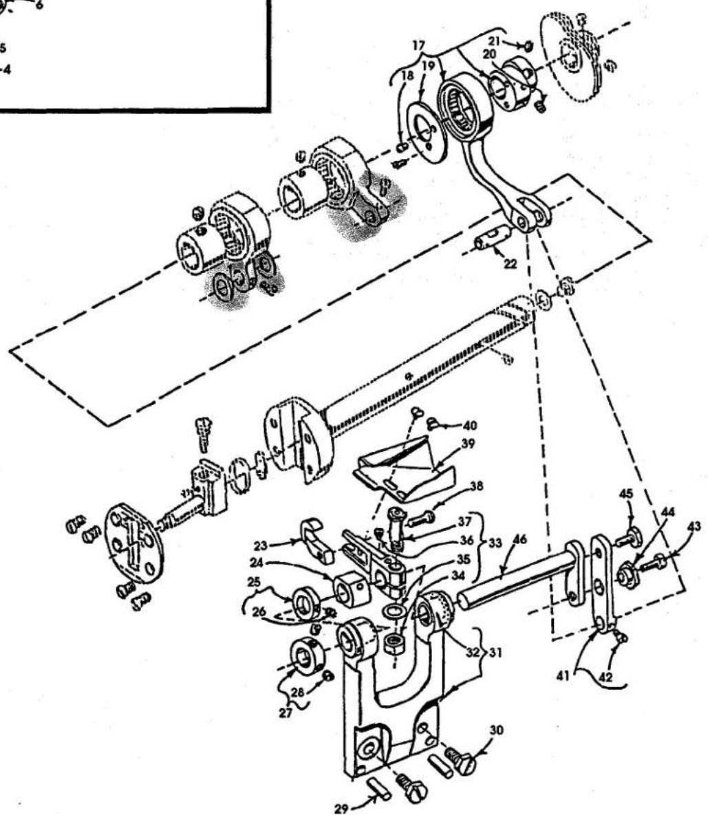 Technical diagram of a mechanical assembly with numbered components and exploded view