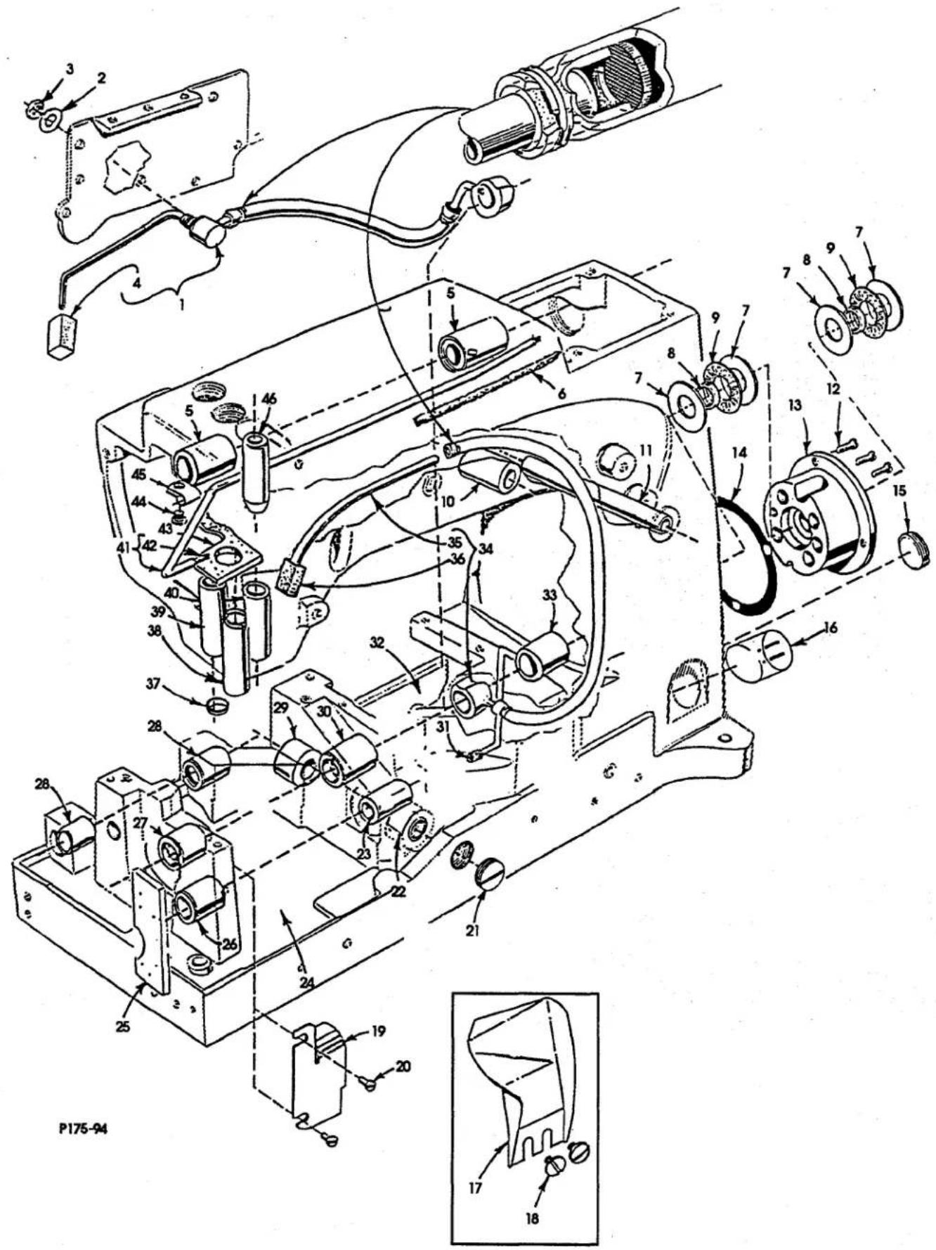 Technical diagram of a mechanical assembly with numbered components and labeled parts, including parts like motors, gears, and housing.