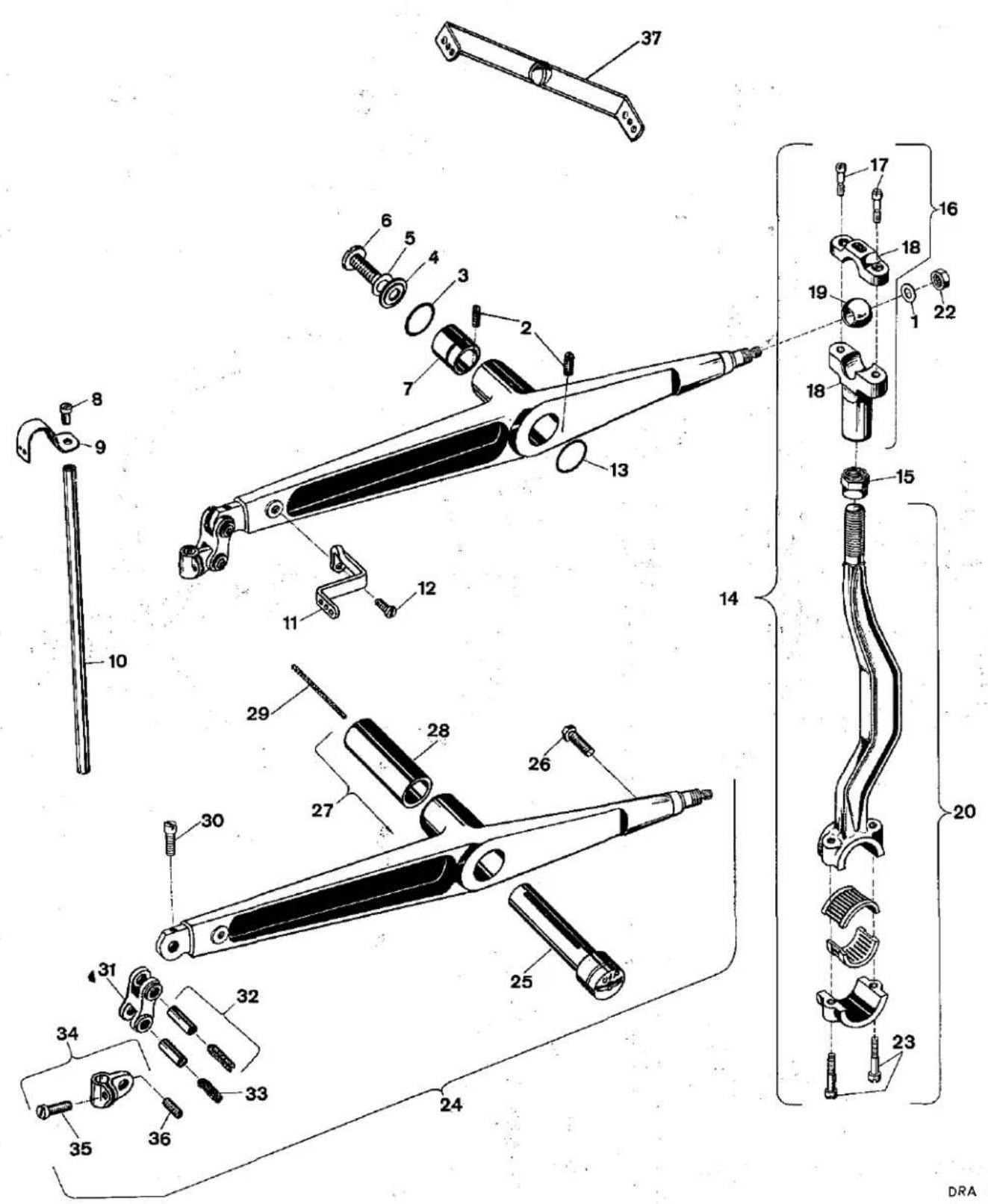Exploded view diagram of a mechanical assembly with numbered parts for identification