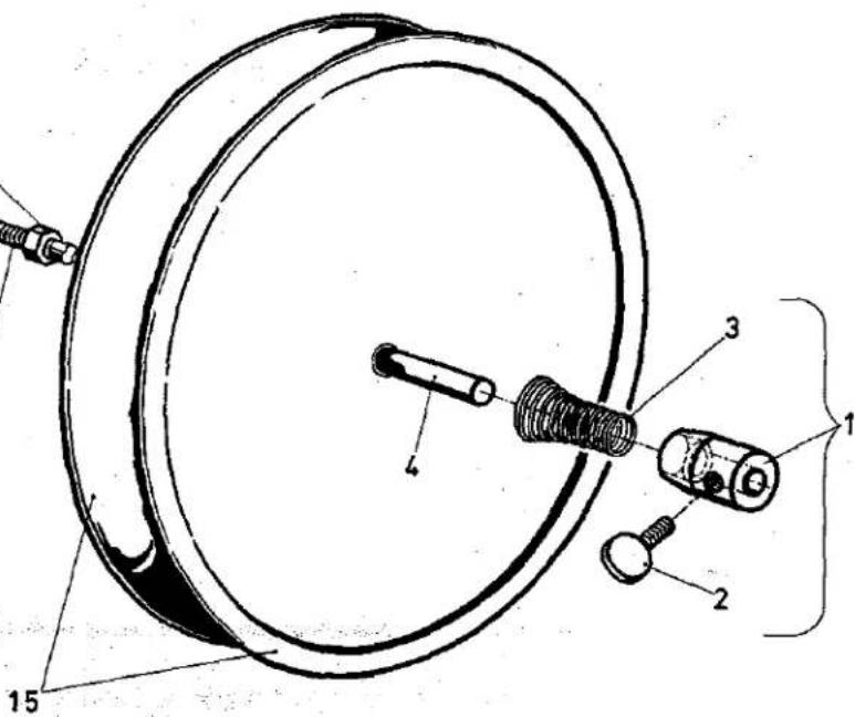 Technical diagram of a mechanical component with numbered parts labeled 1, 2, 3, and 15