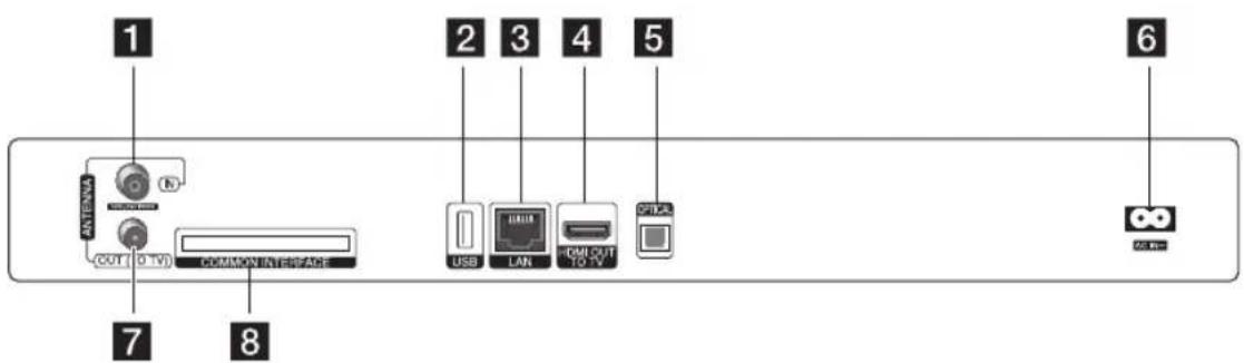 1 2 3 4 5 6 7 8 ANTenna CUT (0.1V) COMMON INTERFACE USB LAN CDI OUT TO TV CDI ∞