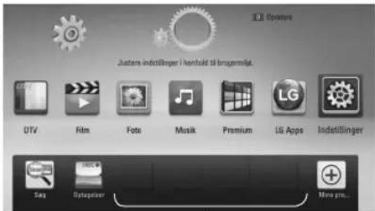 Operats Jutters indstillinger i henhold til brugemiljat. DTV Film Fots Musik Premium LG Apps Indstillinger Sag Optegaser Mino gra...