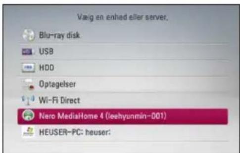 Væig en enhed eller server, Blu-ray disk USB HDD Optagelser Wi-Fi Direct Nero MediaHome 4 (ieehyunmin-001) HEUSER-PC: heuser: