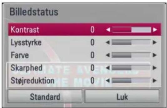 Billedstatus Kontrast 0 Lysstyrke 0 Farve 0 Skarphed 0 Støjreduktion 0 Standard Luk