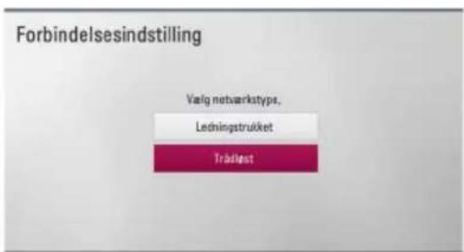Forbindelsesindstilling Vælg netværktype, Ledningstruktur Trödlöst