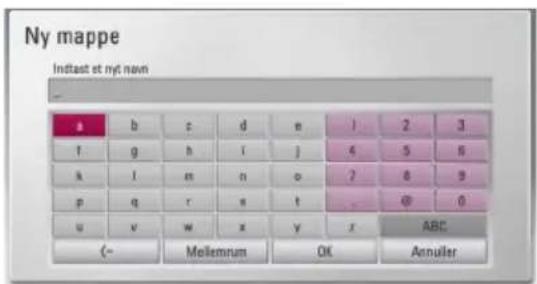 Ny mappe Indtast et myc namn a b c d e 1 2 3 f g h i j 4 5 6 k l m n o 7 8 9 p q r s t . @ 0 u v w x y x ABC <- Mellemnum OK Annuler