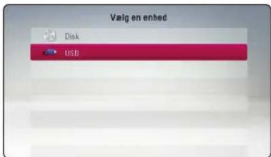 Vælg en enhed Disk USB