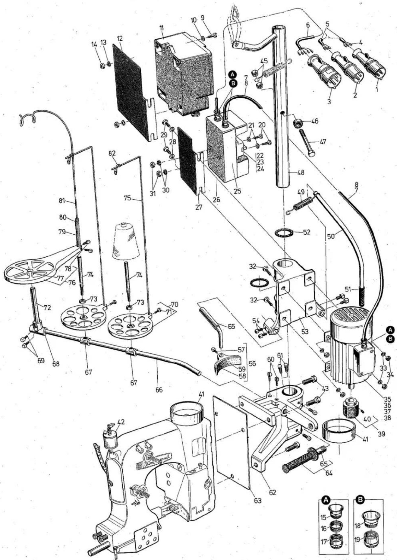 Technical diagram of a mechanical assembly with numbered components and labeled parts, likely for assembly or maintenance.