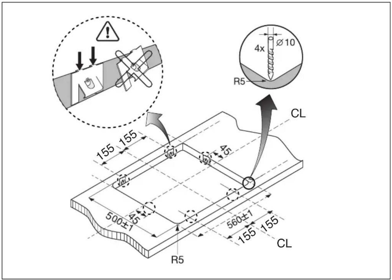155 155 500±1 R5 560±7 155 155 CL 4x Ø10 R5