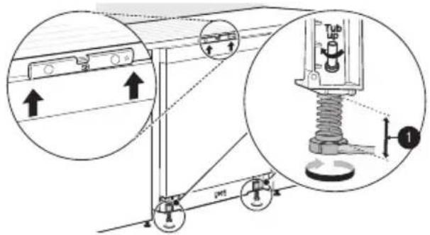 Technical diagram showing mechanical assembly with labeled parts and directional arrows, including a magnified inset of the component.