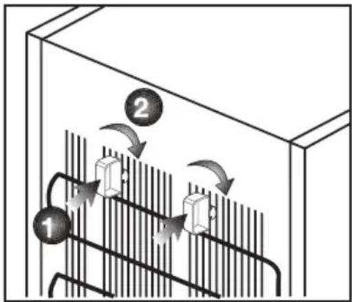 Diagram showing airflow or heat transfer between two labeled components, with arrows indicating direction of movement.
