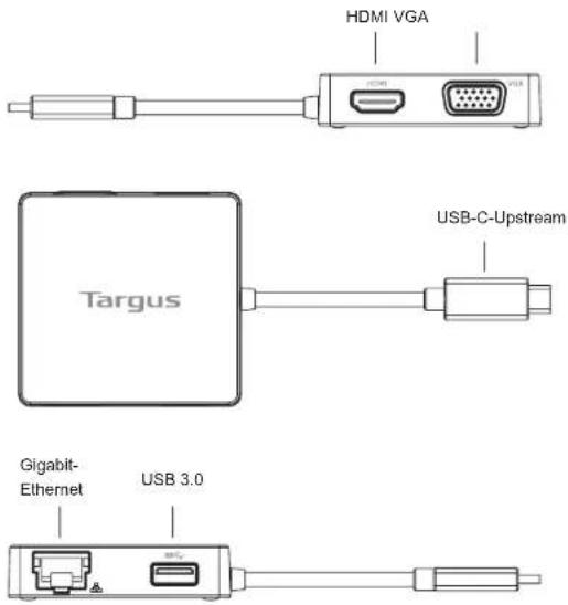 HDMI VGA Targus USB-C-Upstream Gigabit- Ethernet USB 3.0