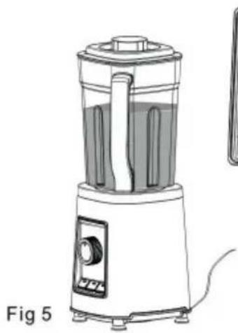 Line drawing of a blender with water-filled interior and control panel (no text or symbols)