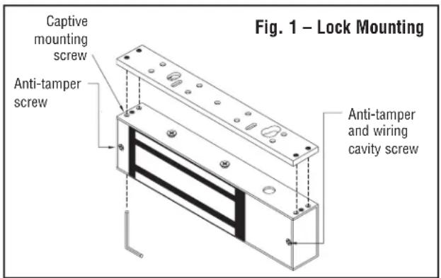 Fig. 1 – Lock Mounting Captive mounting screw Anti-tamper screw Anti-tamper and wiring cavity screw