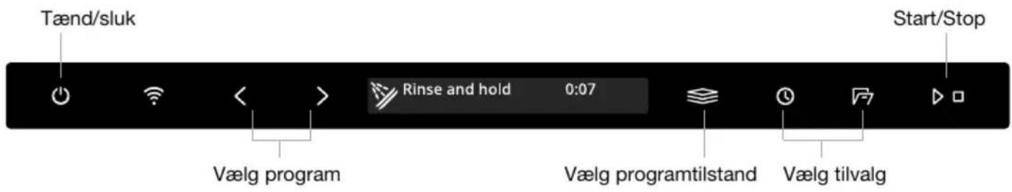 Tænd/sluk Rinse and hold 0:07 Start/Stop Vælg program Vælg programtilstand Vælg tilvalg
