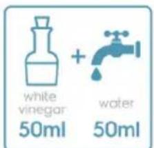 white vinegar + water 50ml 50ml