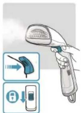 Illustration showing a handheld device with labeled parts: a cable, a switch, and a battery, indicating a diagnostic or testing procedure.
