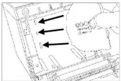 Technical diagram showing a device with labeled ports and directional arrows indicating movement or flow