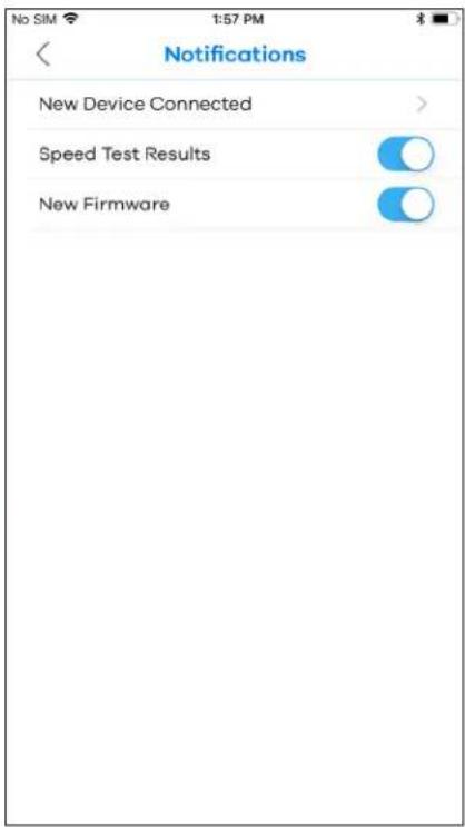 No SIM 1:57 PM Notifications New Device Connected > Speed Test Results New Firmware