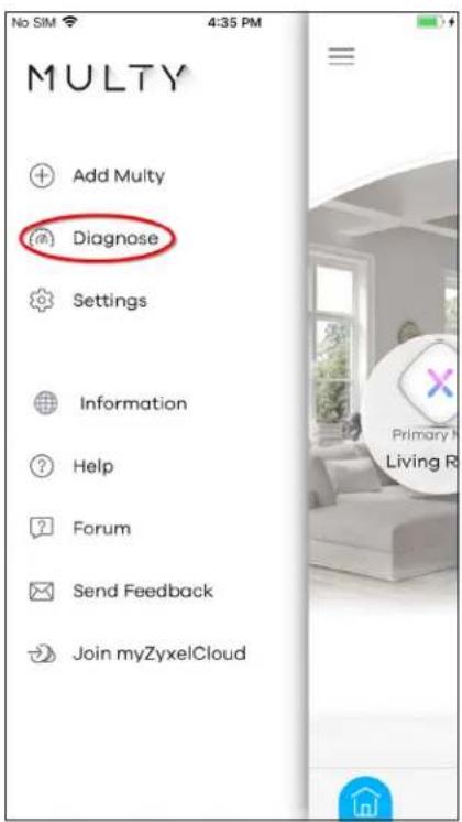 No SIM 4:35 PM MULTY Add Multy Diagnose Settings Information Help Forum Send Feedback Join myZyxelCloud