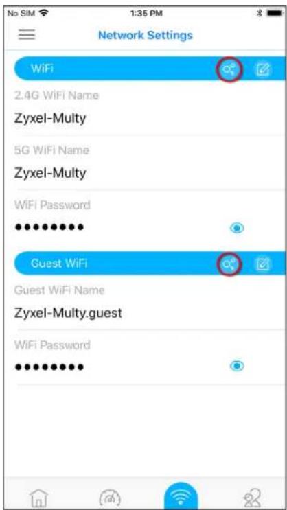 Network Settings WiFi 2.4G WiFi Name Zyxel-Multy 5G WiFi Name Zyxel-Multy WiFi Password ●●●●●●●●● Guest WiFi Guest WiFi Name Zyxel-Multy.guest WiFi Password ●●●●●●●●●