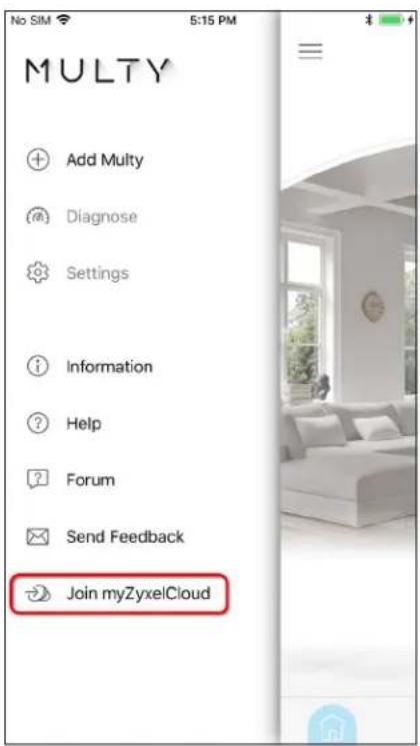 No SIM 5:15 PM MULTY Add Multy Diagnose Settings Information Help Forum Send Feedback Join myZyxelCloud