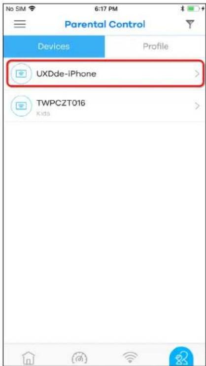 No SIM 6:17 PM Parental Control Devices Profile UXDde-iPhone > TWPCZT016 Kids >