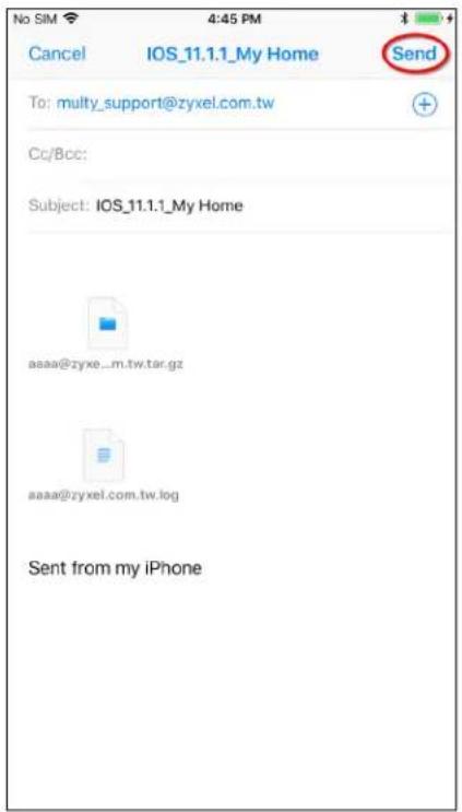 No SIM 4:45 PM Cancel IOS_11.1.1_My Home Send To: multy_support@zyxel.com.tw Cc/Bcc: Subject: IOS_11.1.1_My Home asaa@zyxe_m.tw.tar.gz asaa@zyxel.com.tw.log Sent from my iPhone