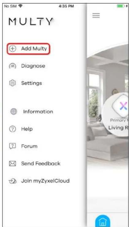 No SIM 4:35 PM MULTY Add Multy Diagnose Settings Information Help Forum Send Feedback Join myZyxelCloud