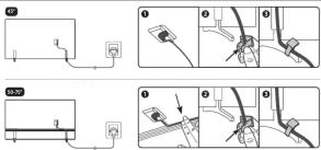 Technical diagram showing cable installation steps with numbered components and labeled parts