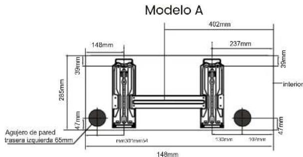 Modelo A 402mm 237mm 39mm 39mm 285mm 148mm 39mm 47mm Agujero de pared trasera izquierda 65mm mm30mm-54 130mm 107mm 47mm 148mm