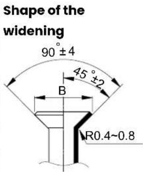 Shape of the widening 90° ± 4 45° ± 2 B R0.4~0.8