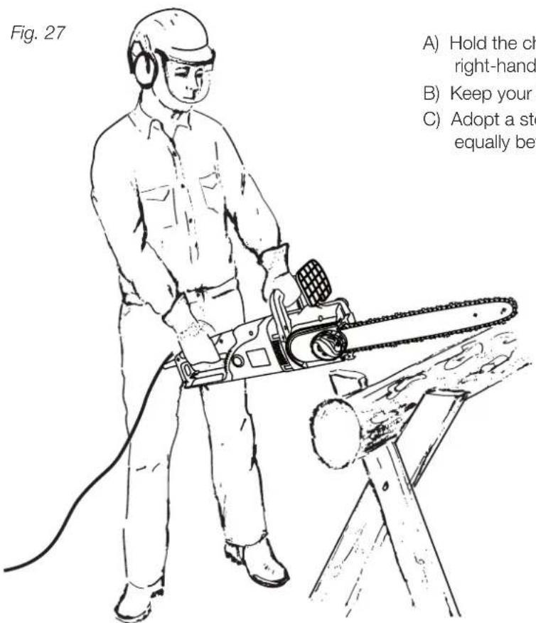 Fig. 27 A) Hold the ch right-hand B) Keep your C) Adopt a ste equally be