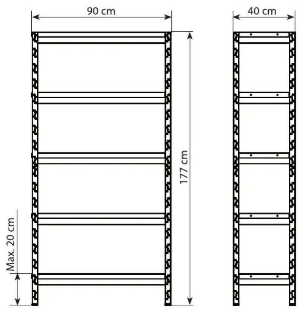 90 cm 177 cm 40 cm Max. 20 cm