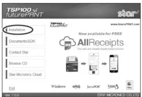 TSP100 futurePRINT Installation Documents/SDK Contact Star Browse CD Star Micronics Cloud Exi Windows iOS JavaPOS Linux Mac www.futurePRINT.com Now available for FREE AllReceipts The sale and reliable digital resenstation STAR MICRONICS CO.,LTD