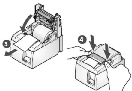 Diagram showing two steps of a printer printing process, labeled with arrows and numbered positions (3 and 4)