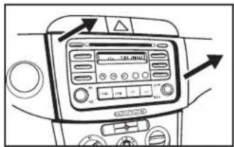 Diagram of a car air conditioning control panel with directional arrows indicating movement or signal flow