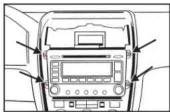 Diagram of a car dashboard with labeled control panels and directional arrows indicating navigation or movement.
