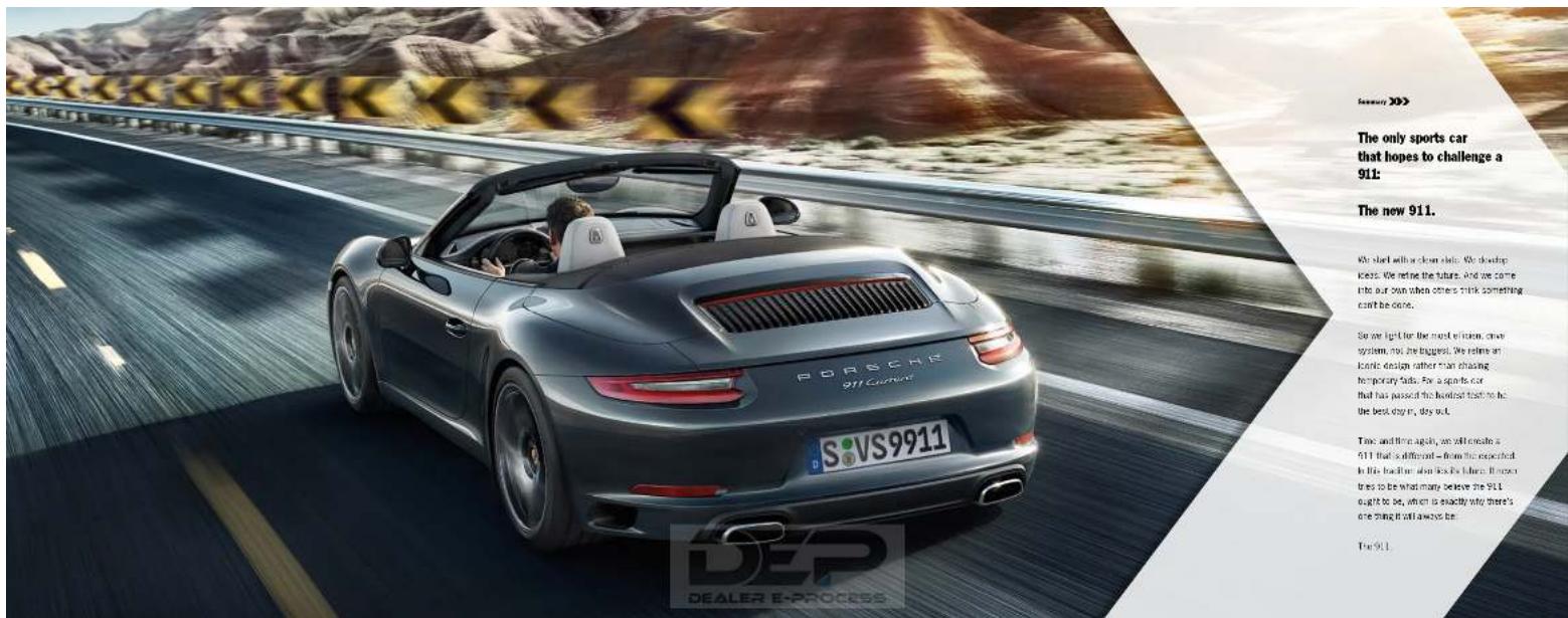 POSCHE 911 Curnout S VS9911 DEP DEALER E-PROCESS Insurity >>> The only sports car that hopes to challenge a 911: The new 911. We start with a clean ride. We develop ikes. We refine the future. And we come into our own when others think something can't be done. So we light for the most Italian, drive system, now the biggest. We reline an Iconic design rather than chasing Hereditary sets. For a sports car that has passed the lowest ride to be the best dog in, day out. Time and time again, as will create a 911 that is different – from the expected in the direction when looks like before. It never tres to be what many believe the 911 eight to be, which is exactly why there's one thing it will always be. The 911.