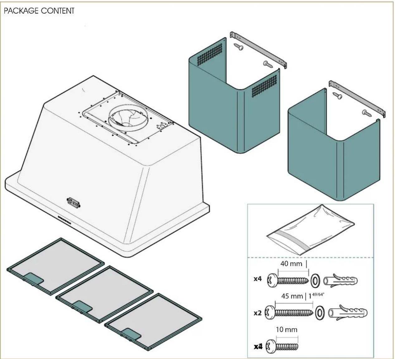 PACKAGE CONTENT x4 40 mm 45 mm | 149/64" x2 10 mm x4