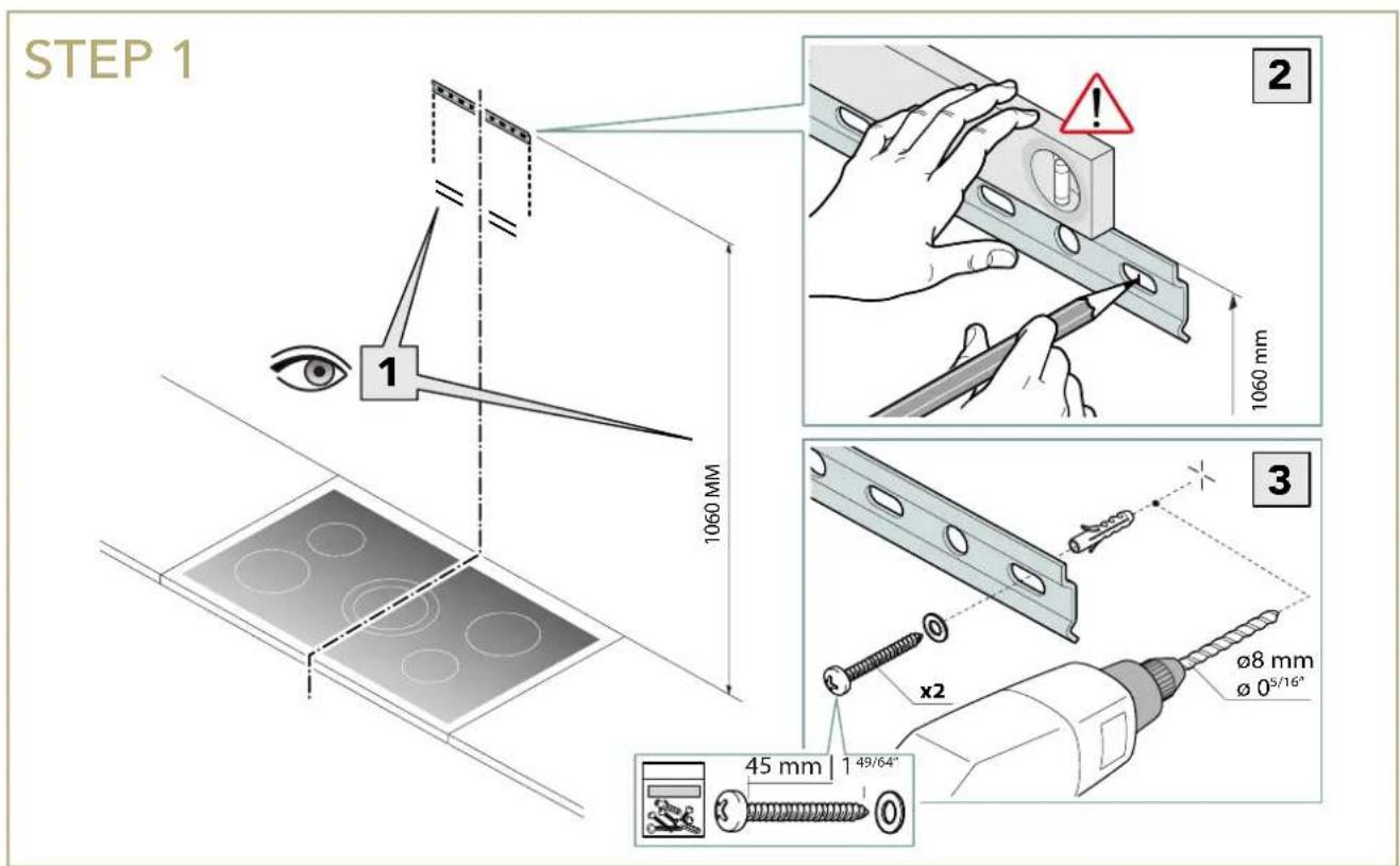 STEP 1 1 1060 mm 2 1060 mm 3 x2 ø8 mm ø 0⁵/¹⁶° 45 mm 1 49/64° 0