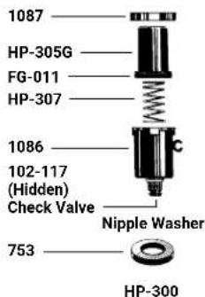 1087 HP-305G FG-011 HP-307 1086 102-117 (Hidden) Check Valve 753 Nipple Washer HP-300