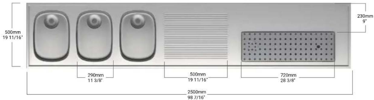 500mm 19 11/16' 290mm 11 3/8" 500mm 19 11/16" 720mm 28 3/8" 2500mm 98 7/16" 230mm 9"